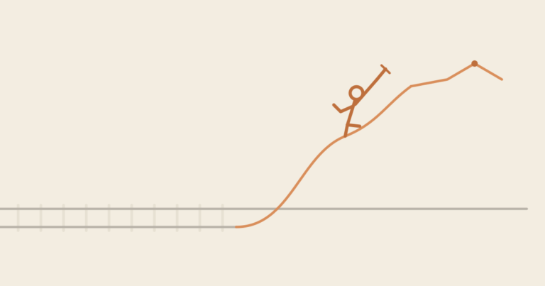 Illustration of a railway track turning into an Everest climb, with a climbing figure, symbolising Arunima Sinha's journey.