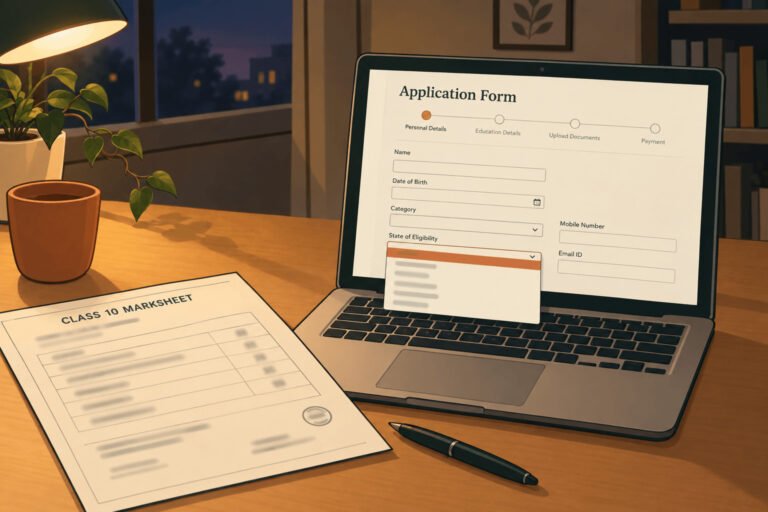A half-completed application form illustrating the JEE Main eligibility criteria for class 12 students.