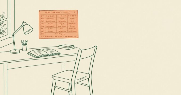 Empty study chair beside a desk, illustrating self-discipline in children when nobody is watching