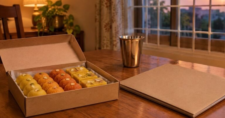 An open box of sweets beside a closed school folder on a dining table, a result-day scene from the myth of the good student